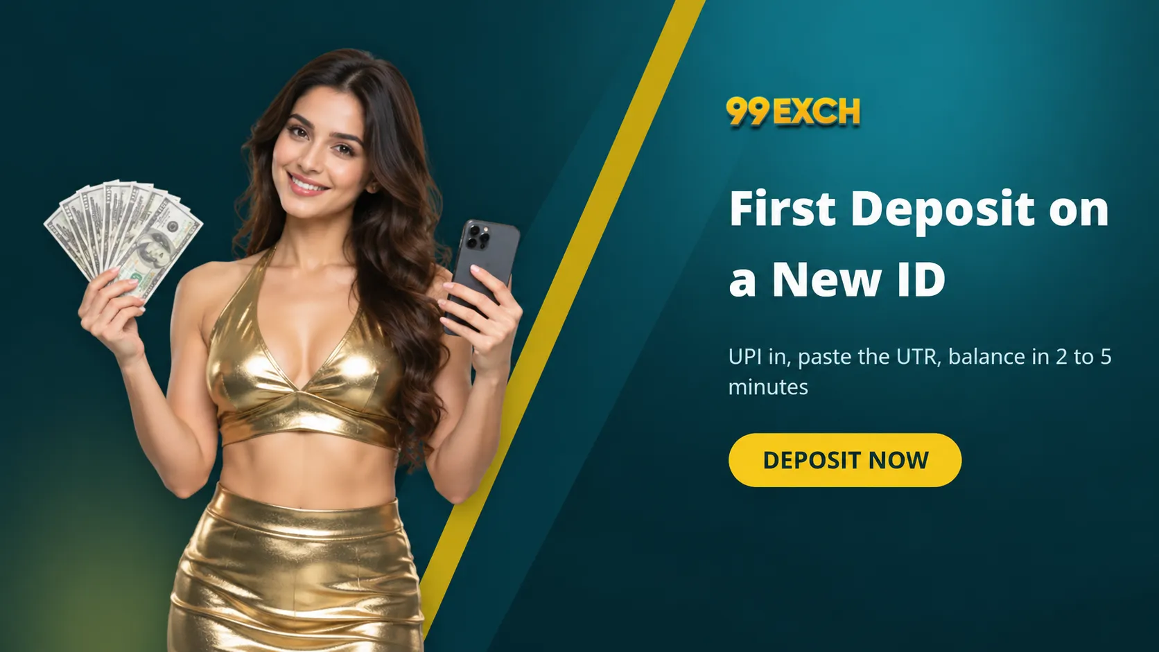 First deposit on a new 99exch ID showing the UPI and UTR step